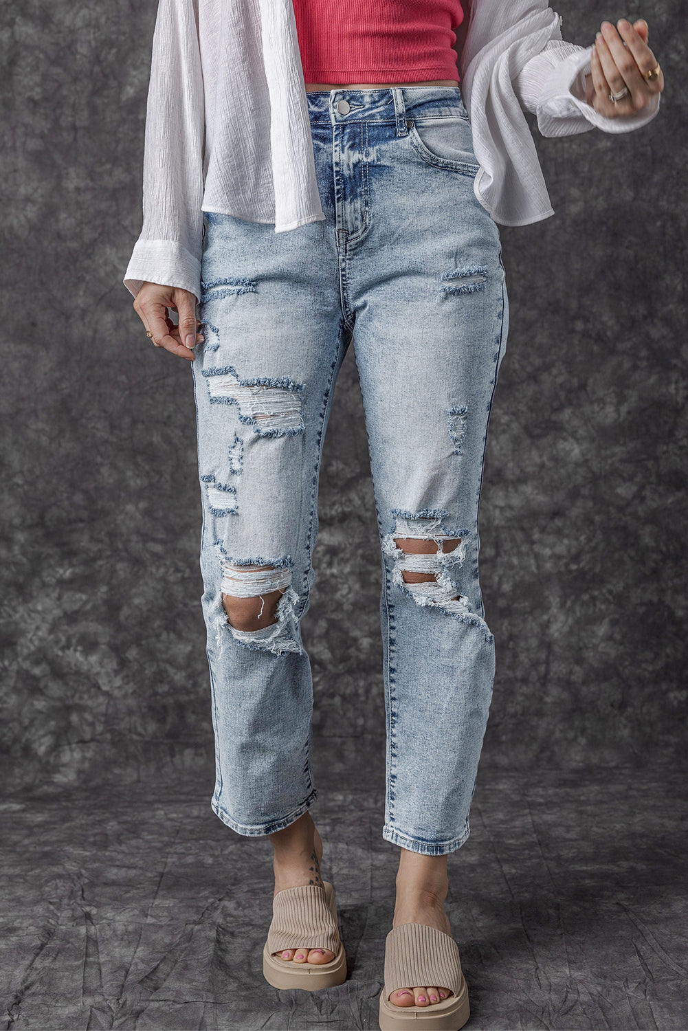 Women's Women's Light Wash Slim Fit Jeans Frayed Hem High Waist Sizes 6-16 at LivelyLooks