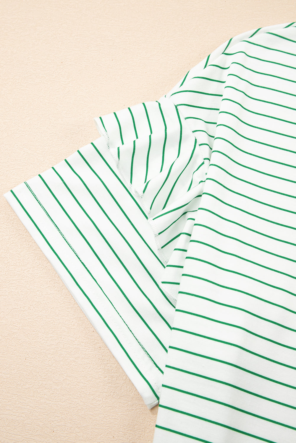 Women's Green Stripe Ruffled Short Sleeve Crew Neck Shift Mini Dress at LivelyLooks