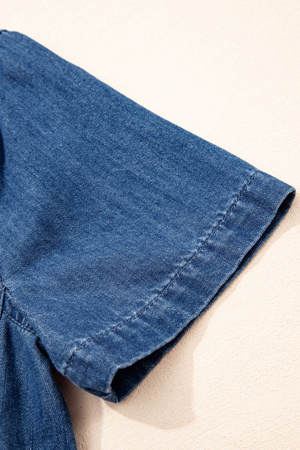 Blue Collared Zip-Up Short Sleeve Shift Mini Denim Dress