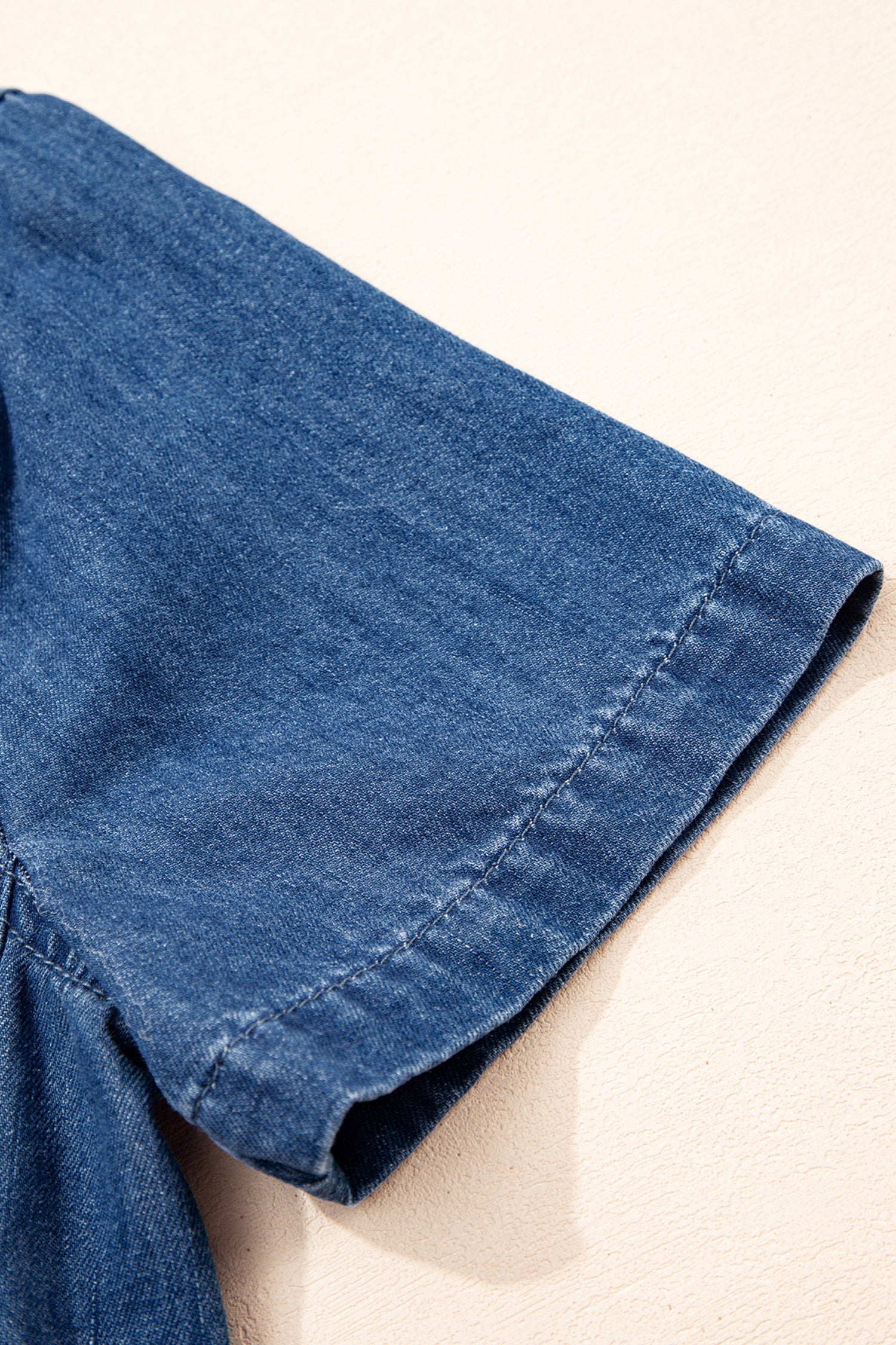 Blue Collared Zip-Up Short Sleeve Shift Mini Denim Dress