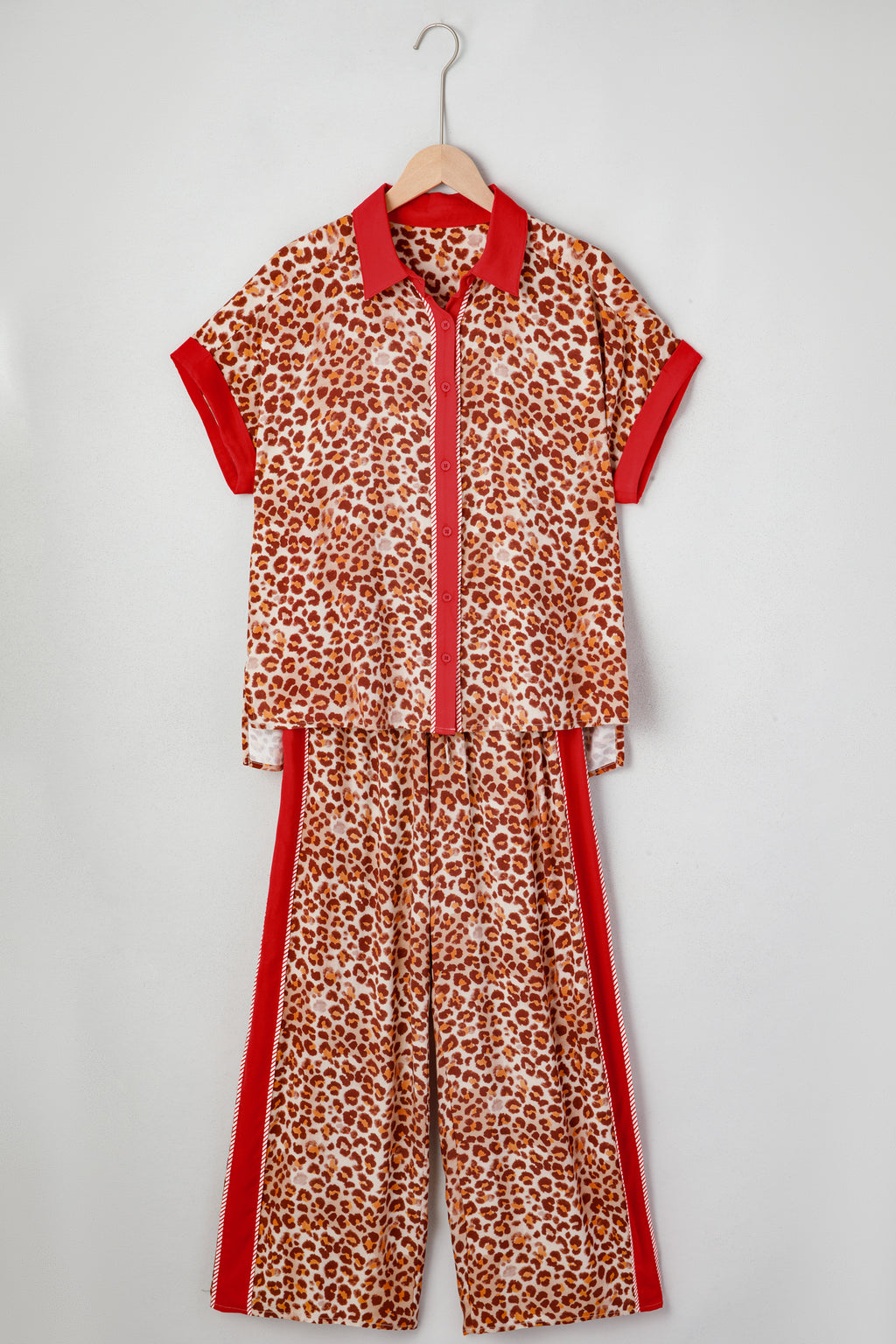 Brown Contrast Trim Leopard Top & Pant Set | UK 8–22