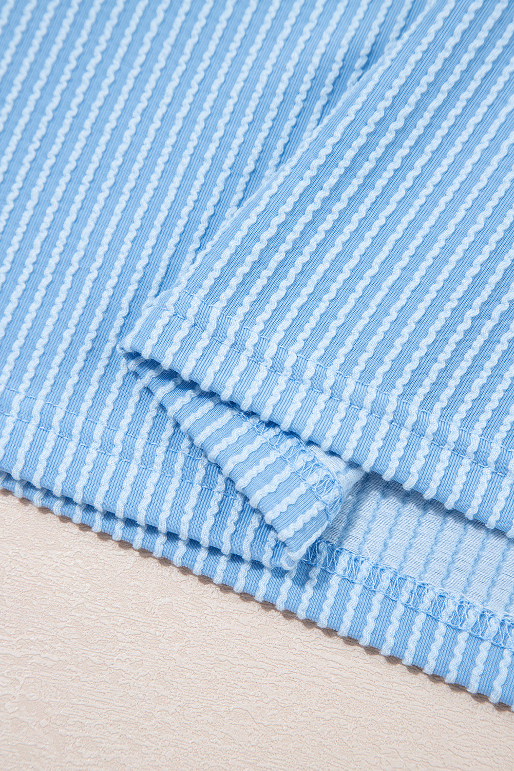 Corded Rib Knit Colour Block Patch Pocket Crew Neck Tee | Pink Blue Grey