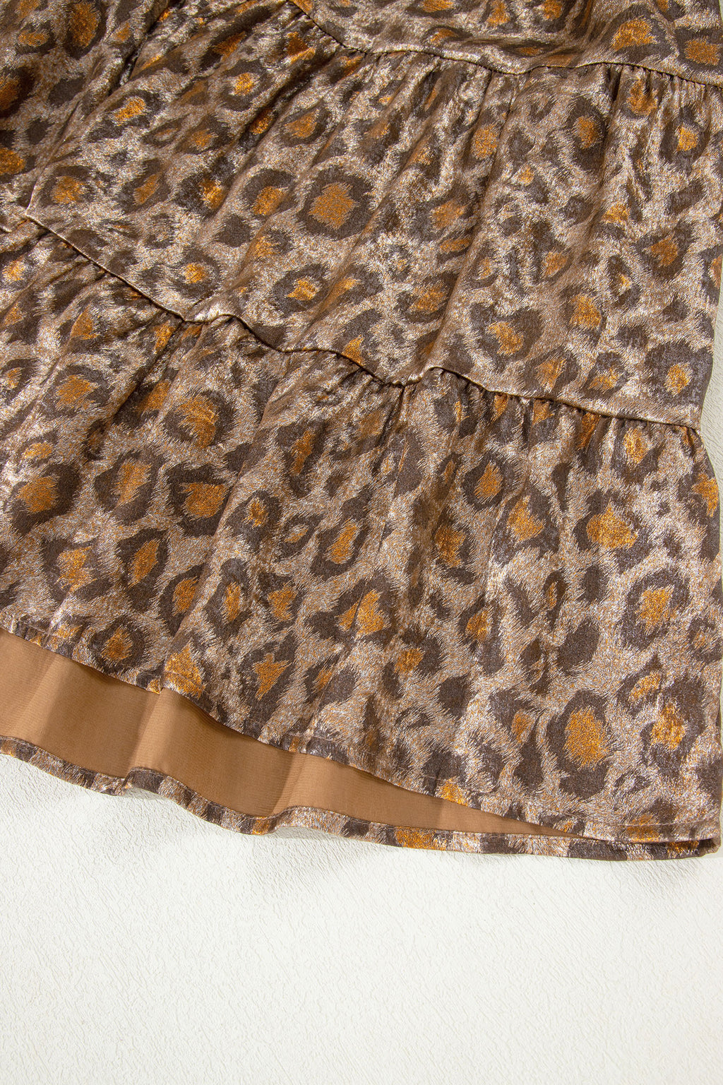 Women's Khaki Leopard Print V Neck Ruffled Sleeve Tiered Mini Dress at LivelyLooks