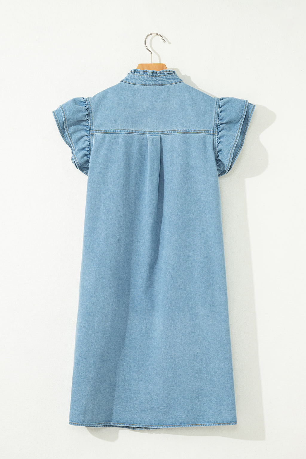 Red Sandalwood & Blue Frilled Button Down Ruffle Sleeve Denim Mini Dress S-XL