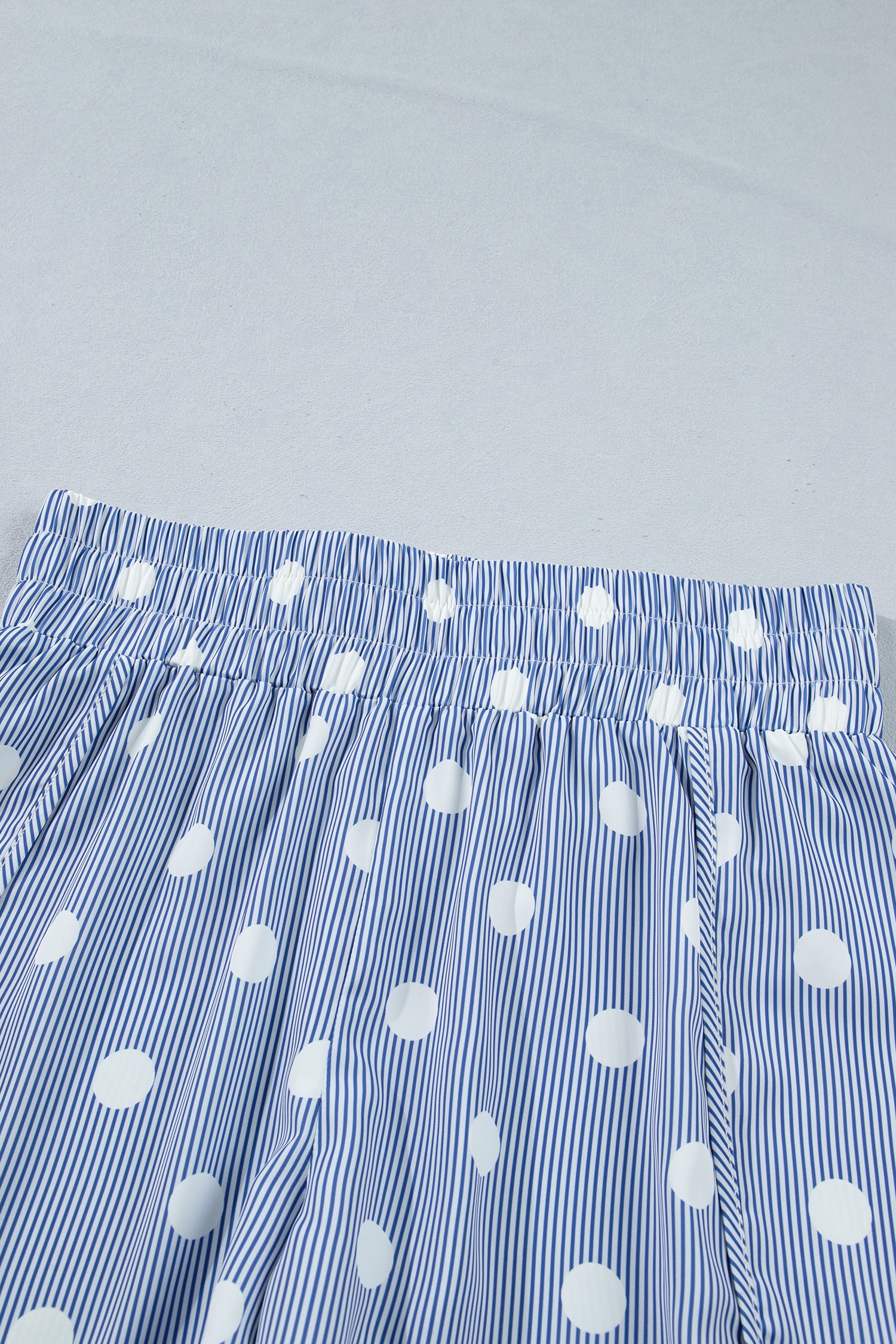 Polka Dot Shirred High Waist Casual Shorts | Apricot & Sky Blue