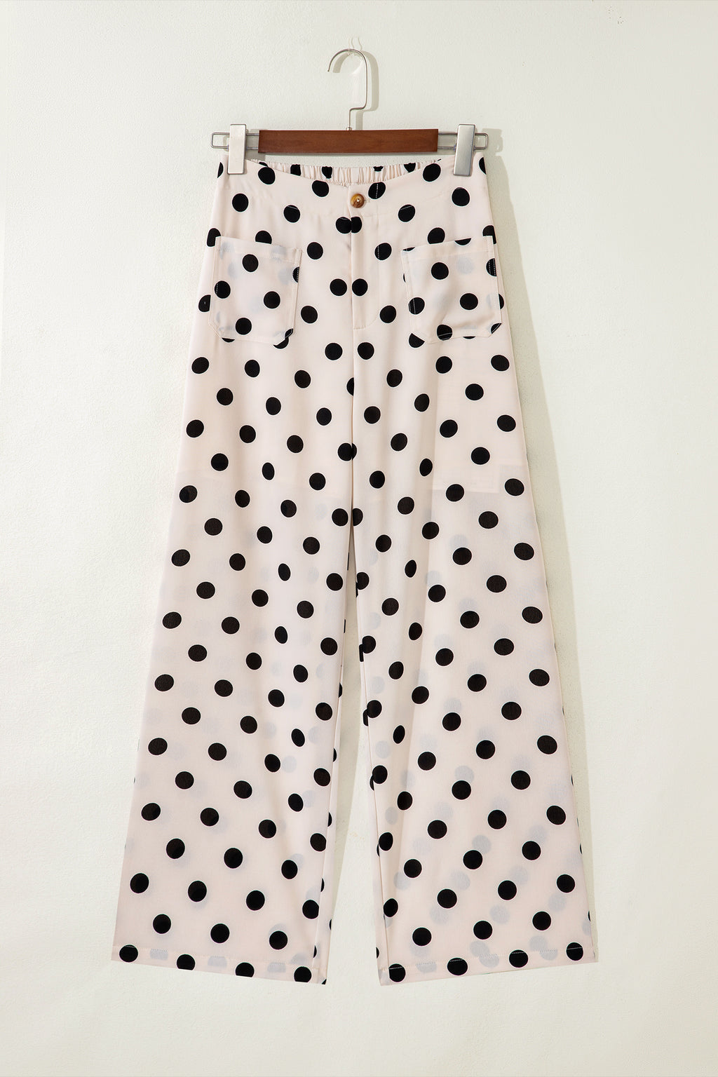 Shop Polka Dot Patched Pocket Mid-Rise Straight Leg Trousers S-XL at LivelyLooks