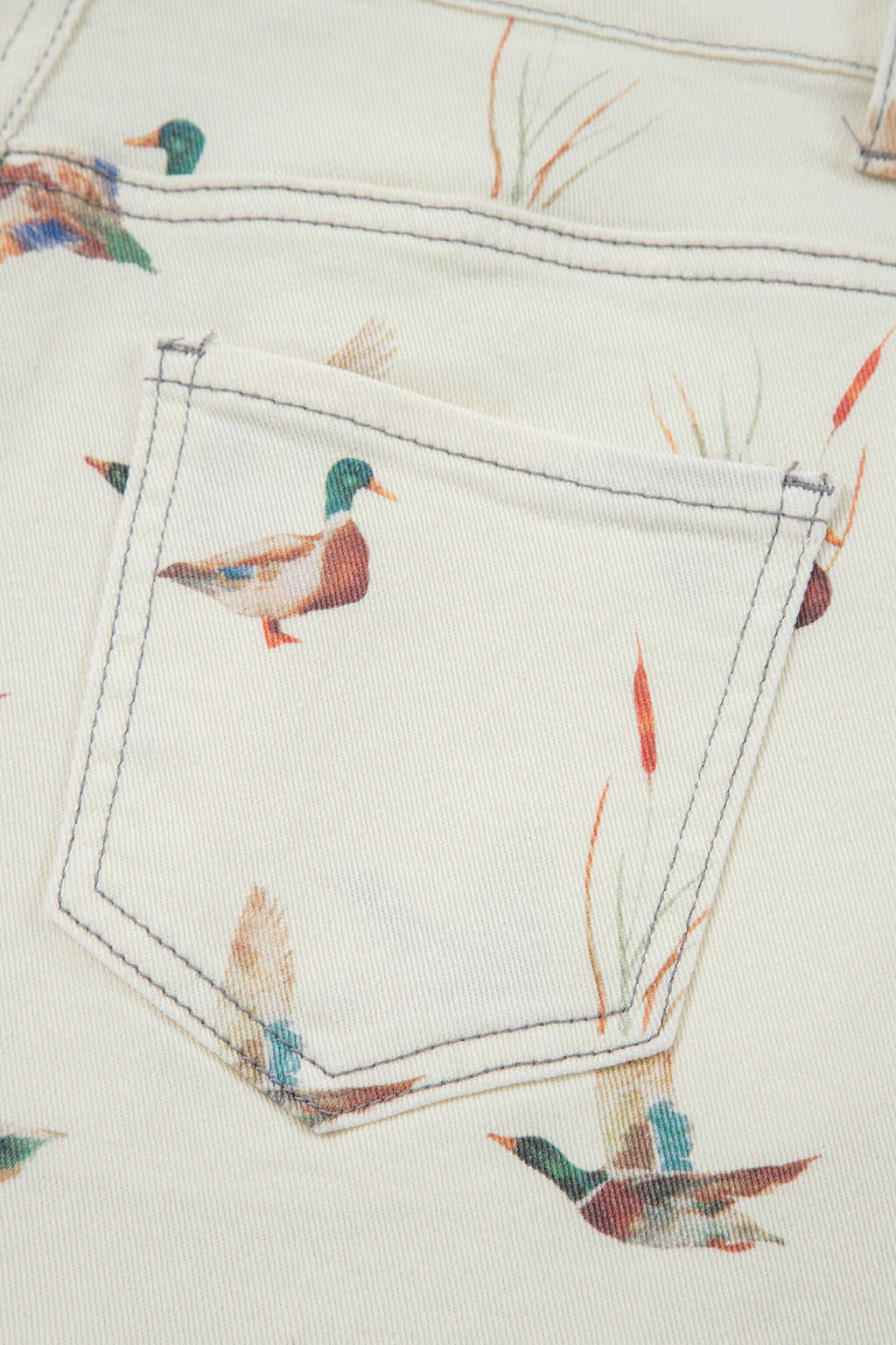 Beige Mallard Print High Waist Frayed Hem Denim Shorts UK 4-16