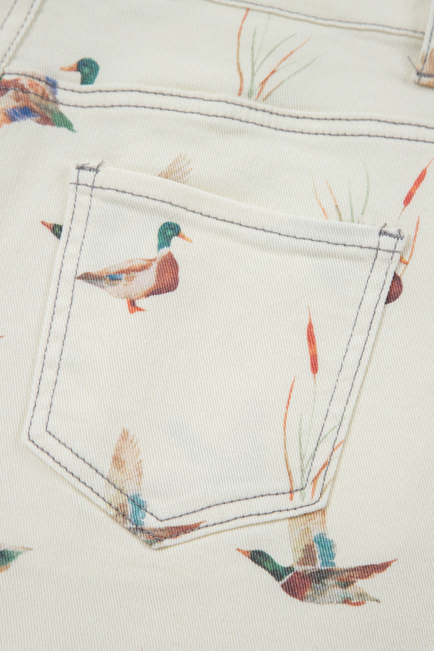 Beige Mallard Print High Waist Frayed Hem Denim Shorts UK 4-16