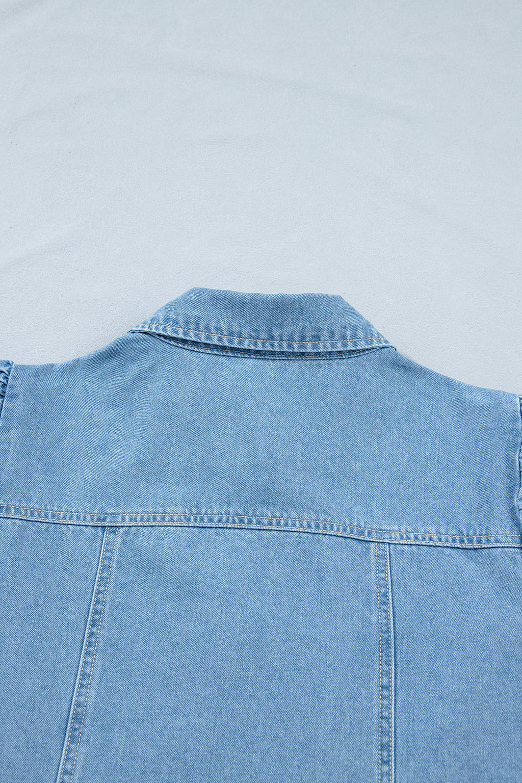 Shop Blue Patchwork Denim Mini Dress Button Down Puff Sleeve Ruffle Hem at LivelyLooks