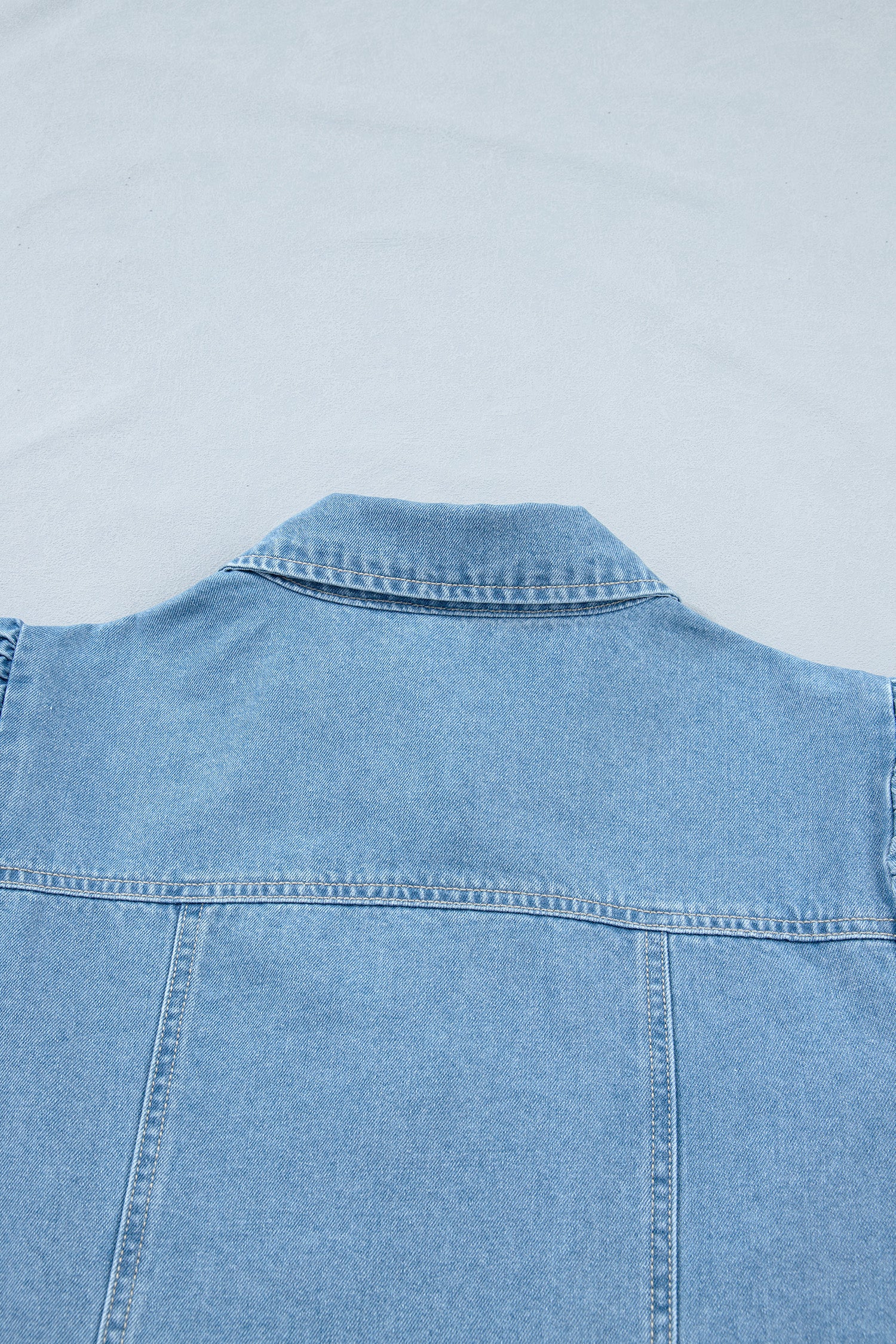 Shop Blue Patchwork Denim Mini Dress Button Down Puff Sleeve Ruffle Hem at LivelyLooks