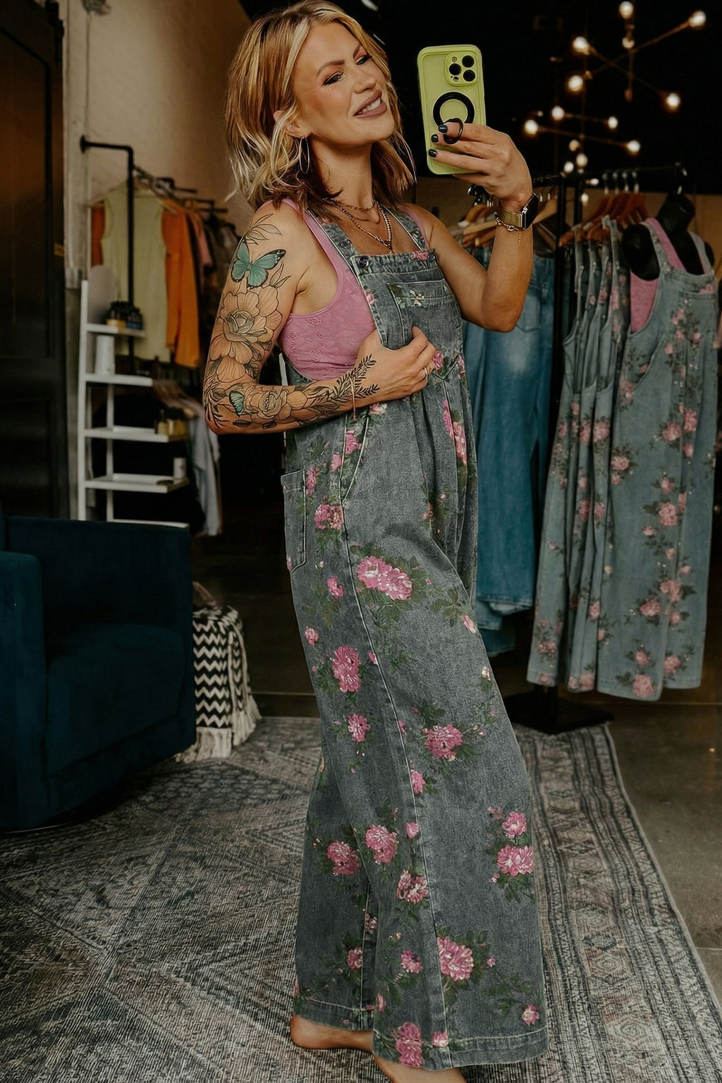 LivelyLooks Floral Print Pleated High Waist Wide Leg Denim Jumpsuit | S-XL women's fashion