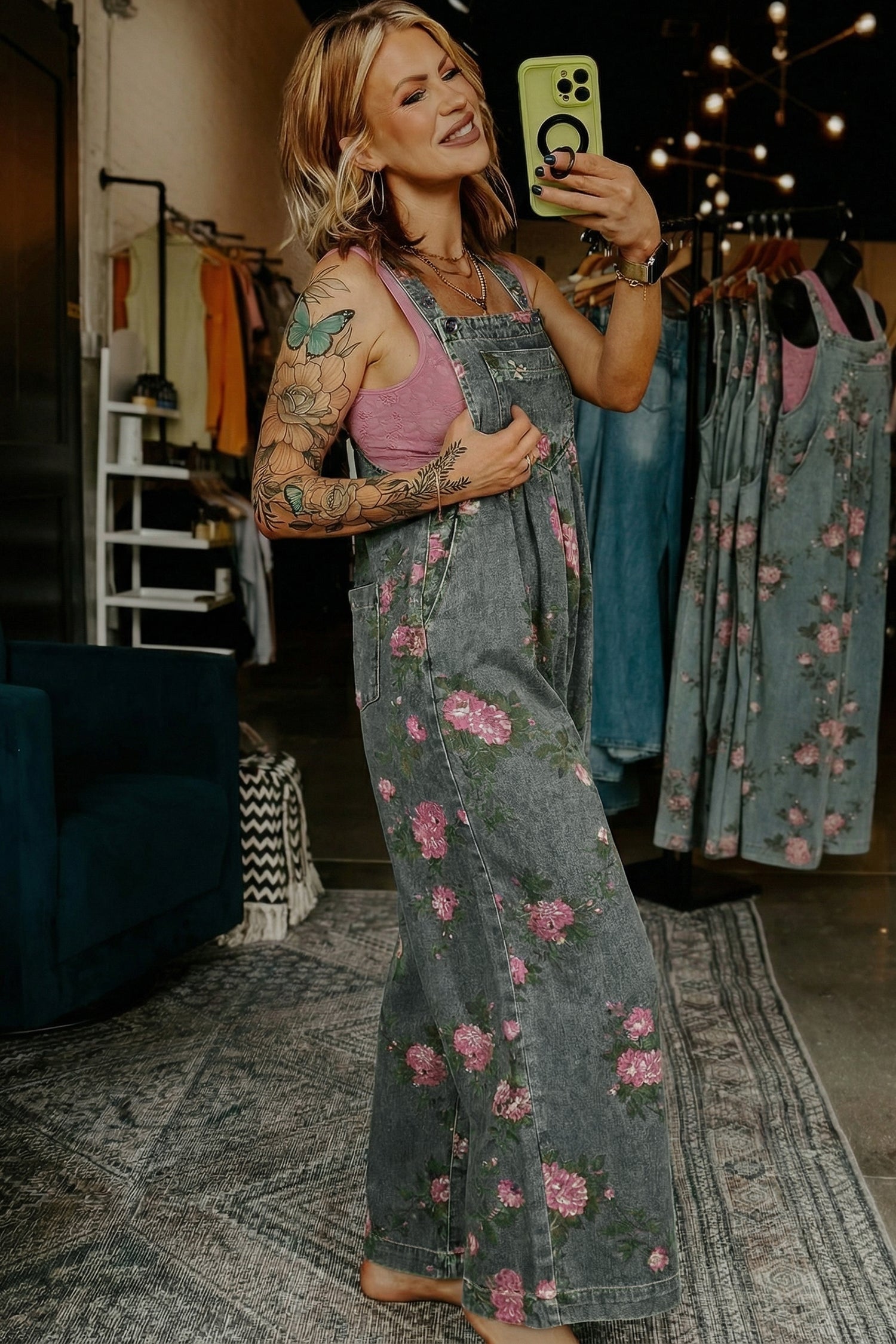 LivelyLooks Floral Print Pleated High Waist Wide Leg Denim Jumpsuit | S-XL women's fashion