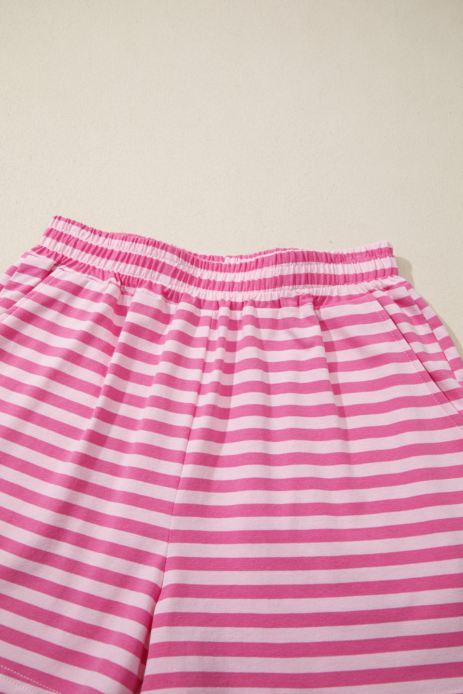 Pink Stripe Cap Sleeve Tee & Elastic Waist Shorts 2pcs Co-ord Outfit
