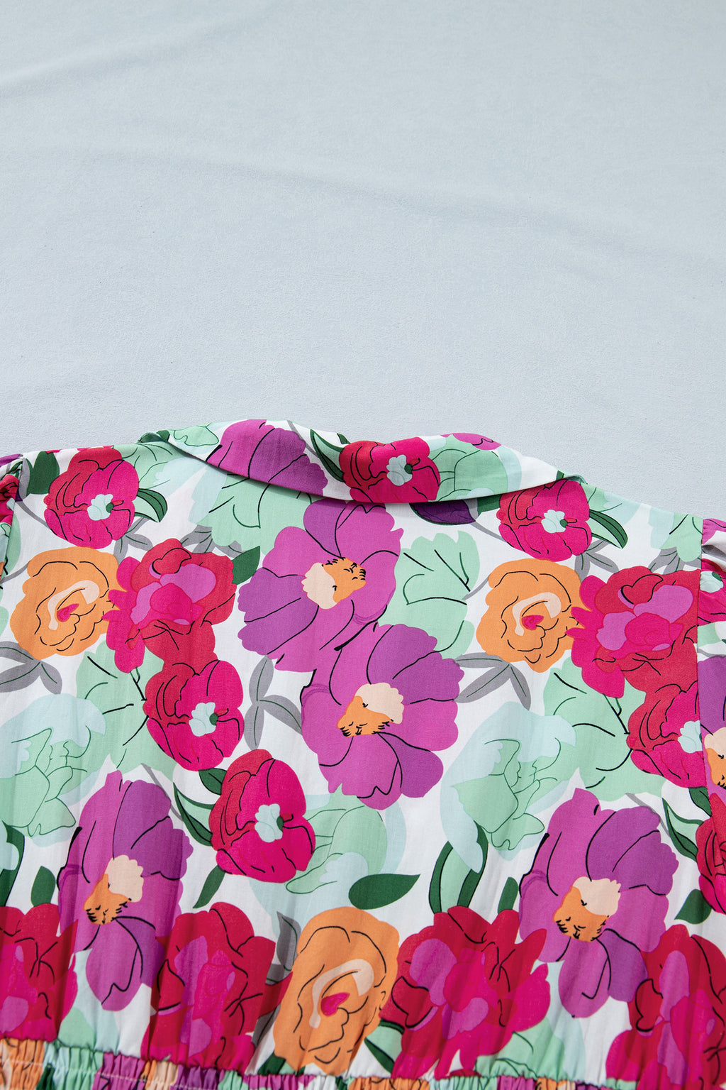Rose Floral Print Zip Front Shirred Waist Flared Half Sleeve Midi Dress S-XL