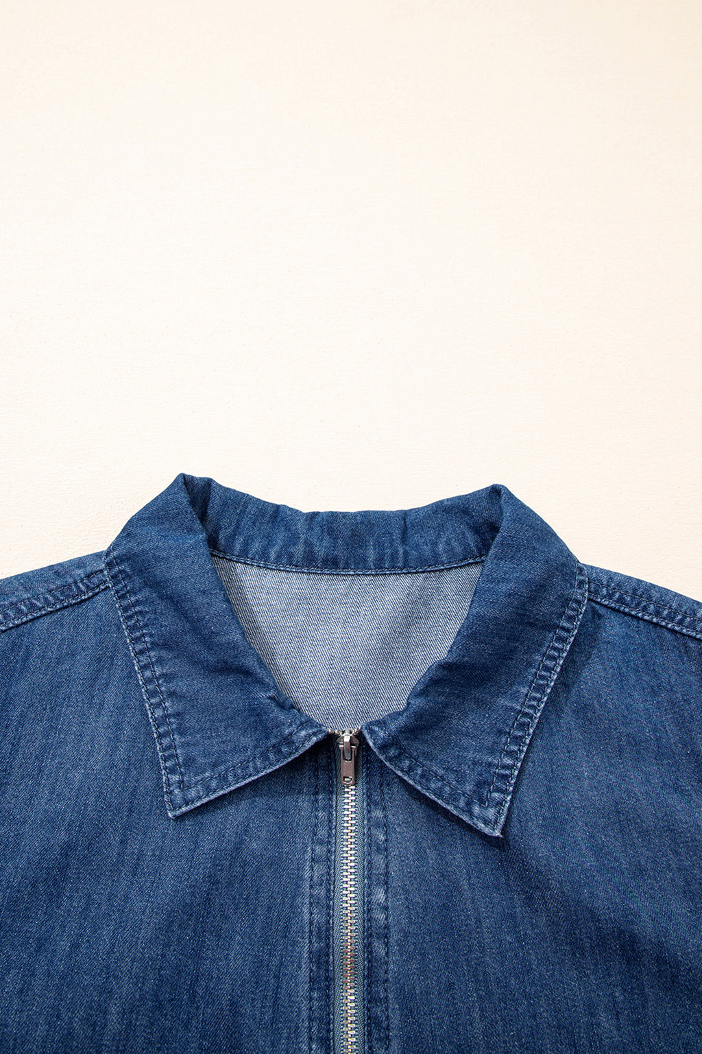 Blue Collared Zip-Up Short Sleeve Shift Mini Denim Dress
