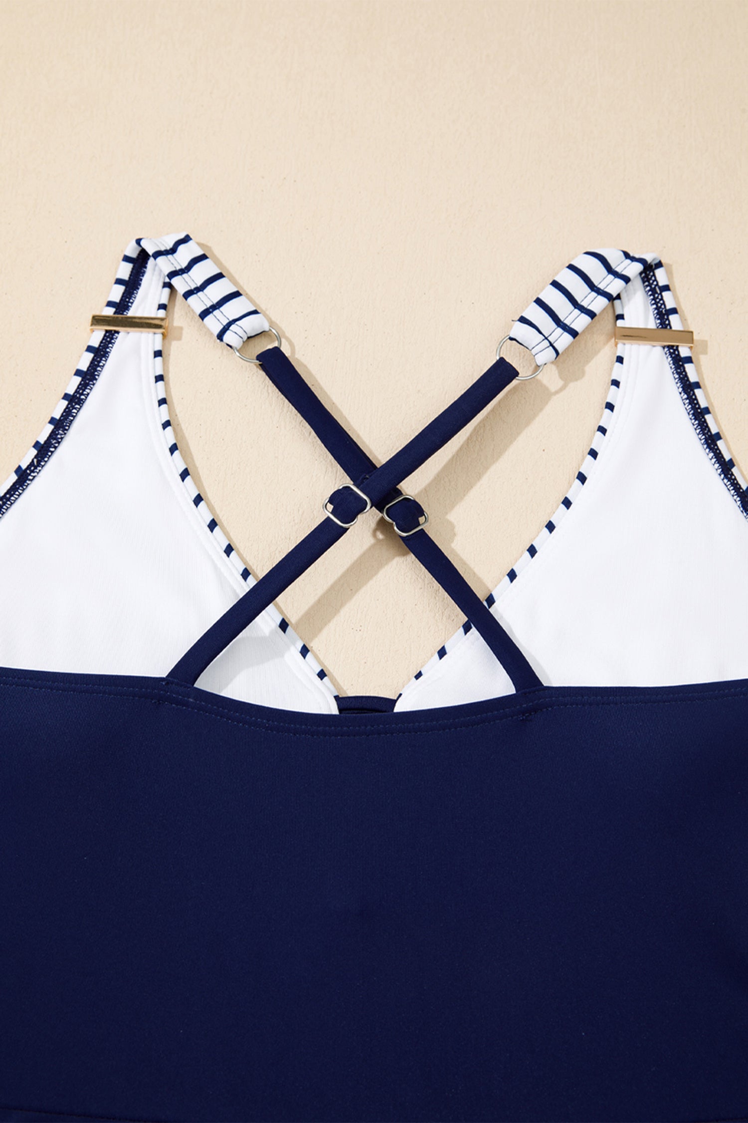 Women's Women Stripe Patchwork Crossed Straps A-Line One Piece Swim Dress Blue Navy S-2XL at LivelyLooks