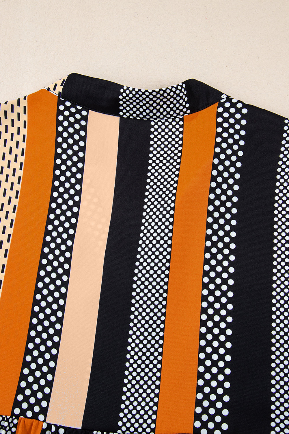 Black Striped Polka Dot Print Ruffle Hem V Neck Mini Dress S-XL