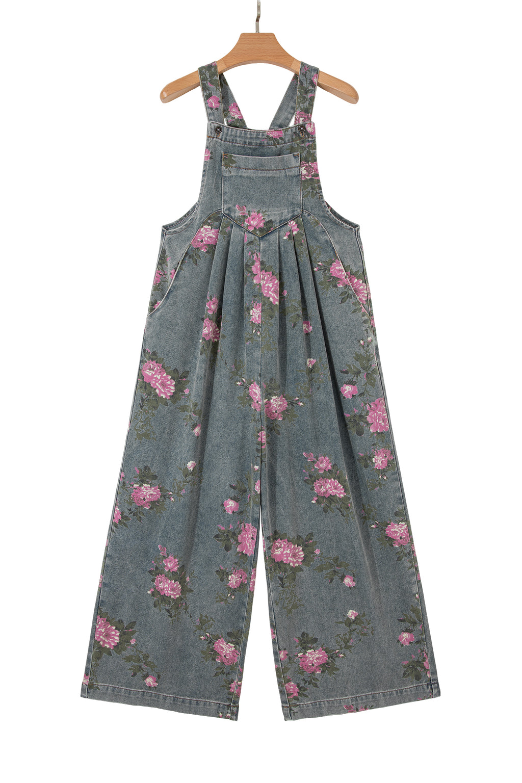 LivelyLooks Floral Print Pleated High Waist Wide Leg Denim Jumpsuit | S-XL women's fashion