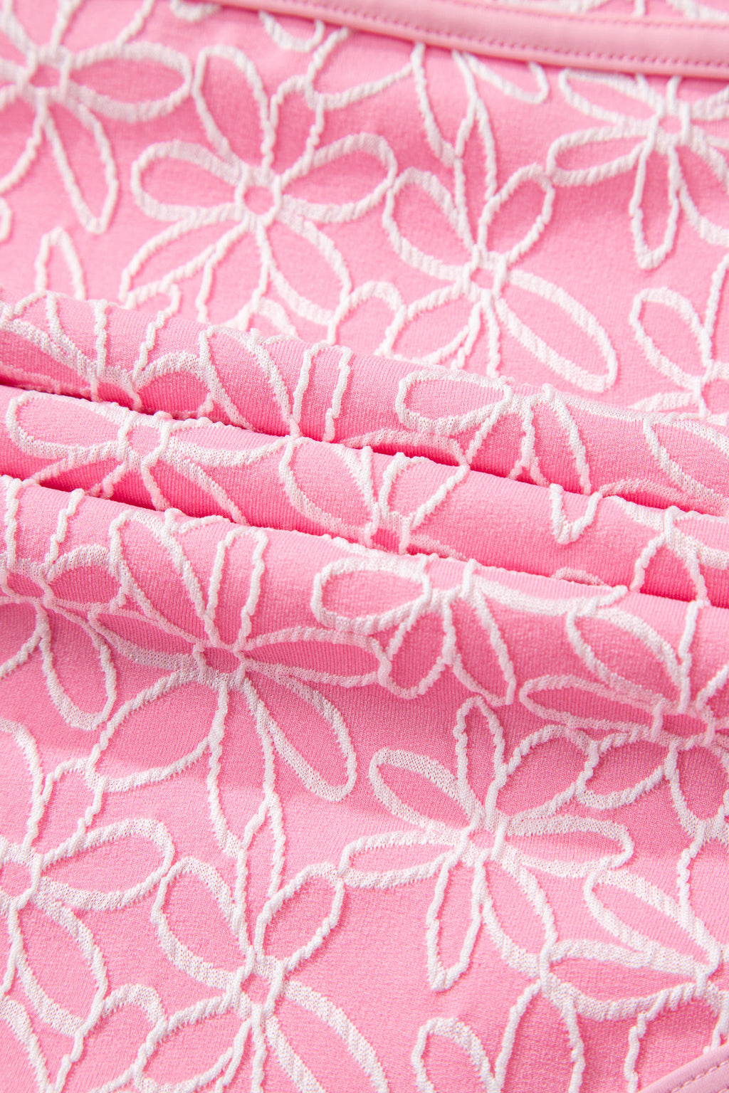 Women's Women Pink Corded Flower Texture Halterneck Spaghetti Strap One Piece Swimsuit S-XL at LivelyLooks