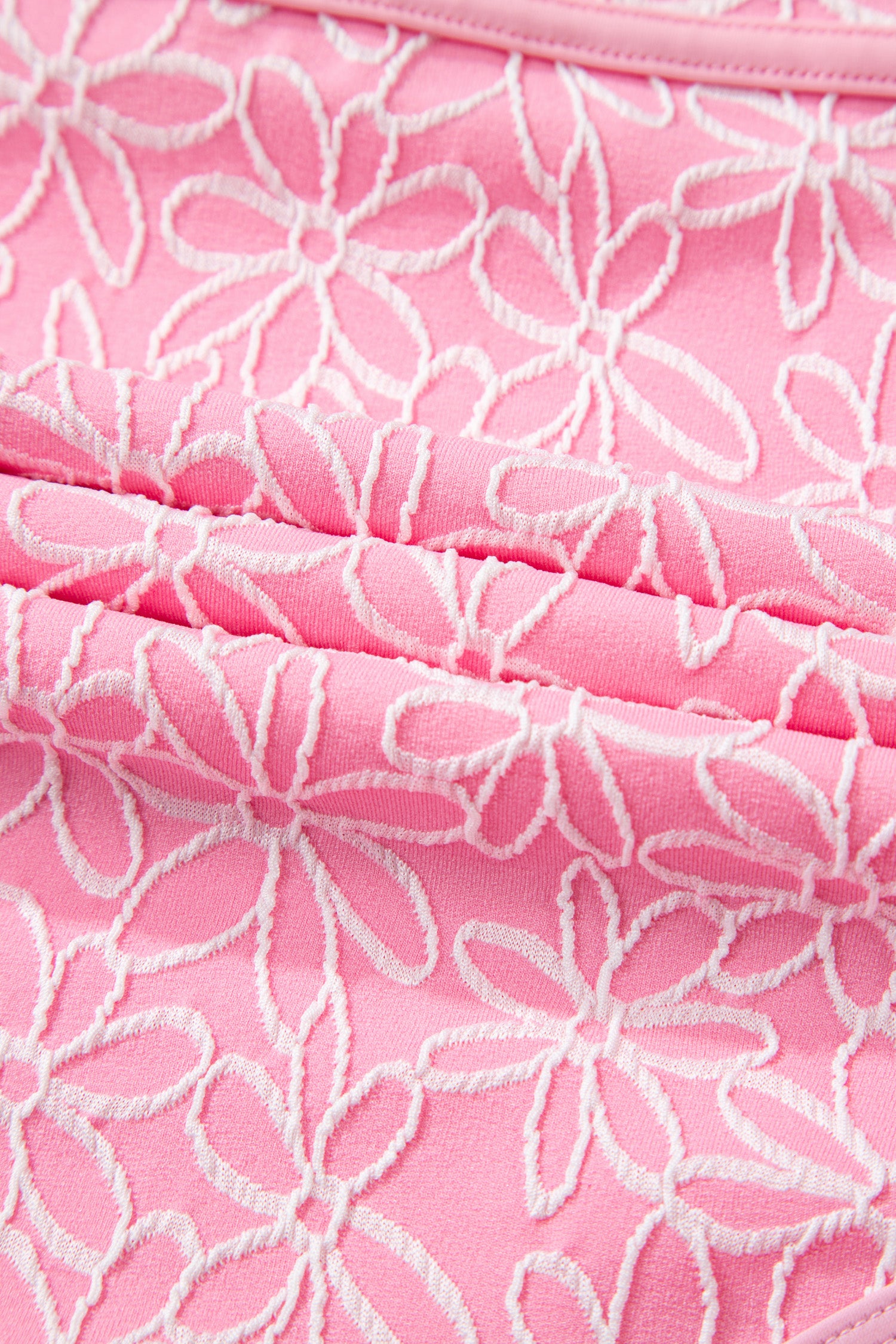 Women's Women Pink Corded Flower Texture Halterneck Spaghetti Strap One Piece Swimsuit S-XL at LivelyLooks