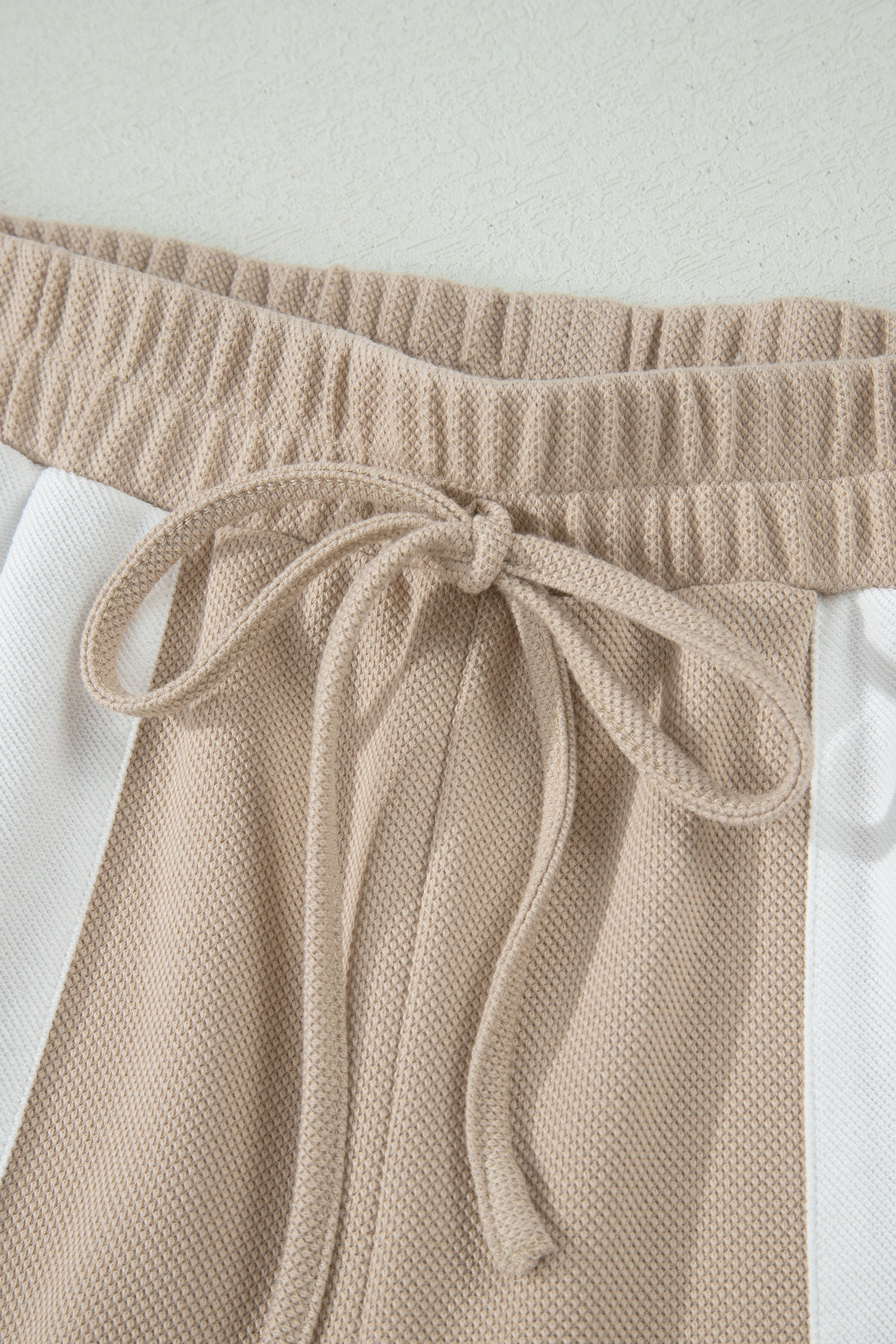 Beige Raw Edge Colour Block Oversized Tee & Drawstring Shorts Co-ord Set