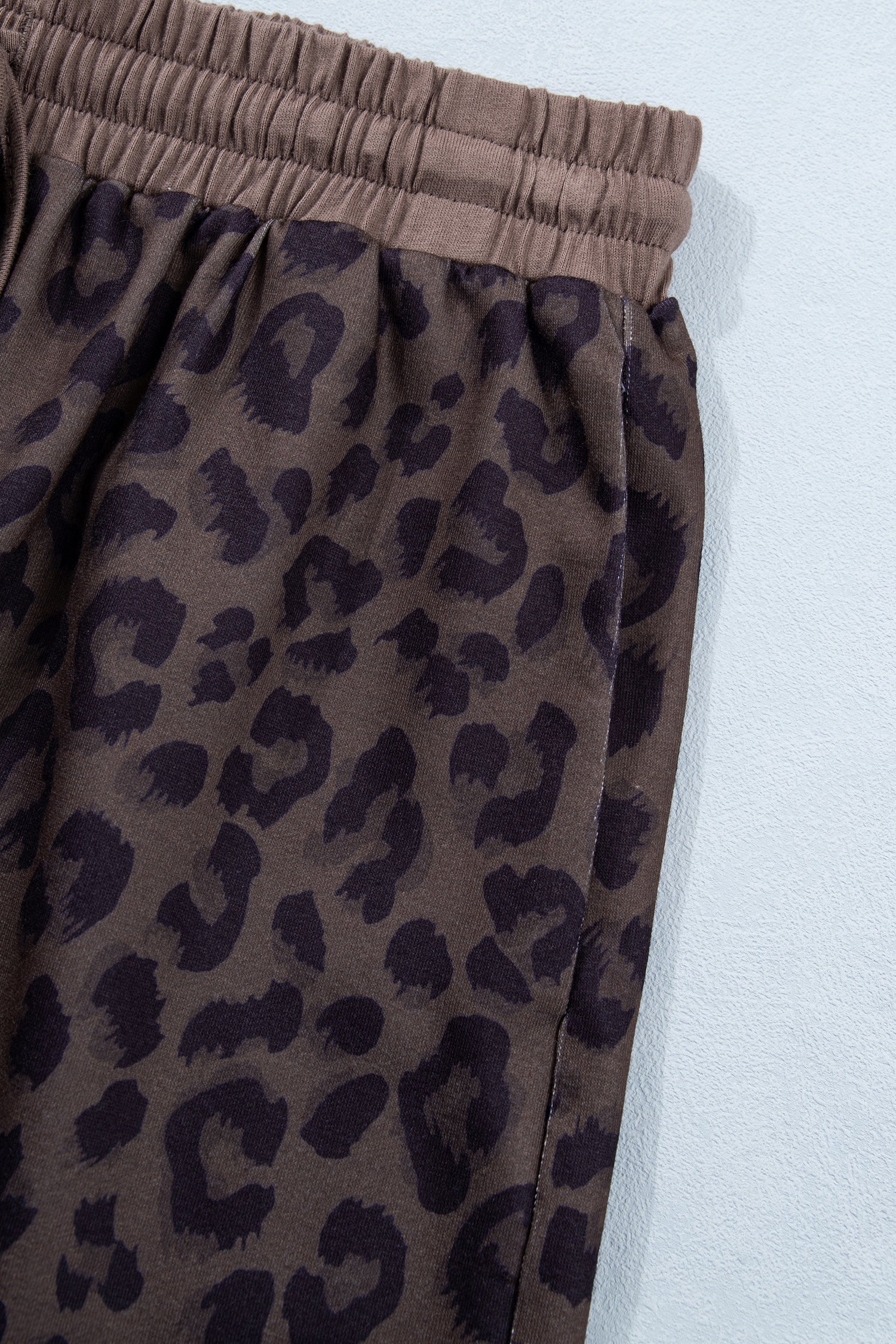 Leopard Print V-Neck Collar 2pcs Short Set | Rose, Khaki & Brown