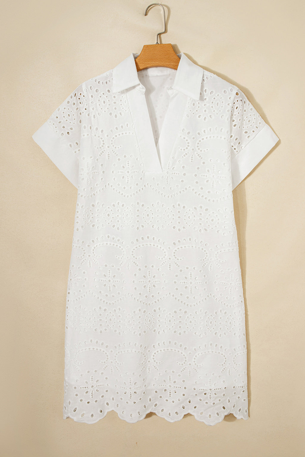 White & Green Eyelet Embroidered Short Sleeve T-Shirt Mini Dress