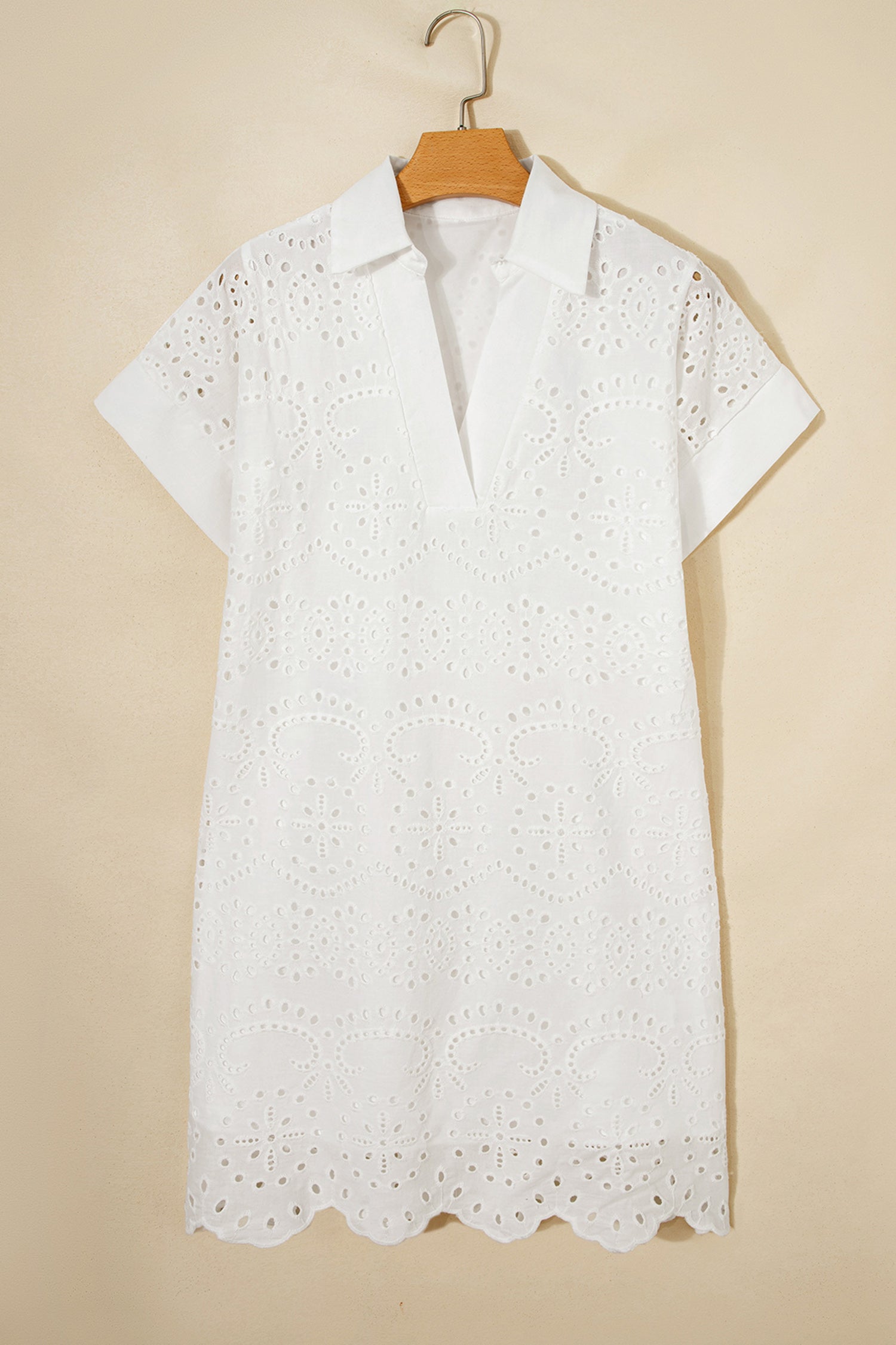 White & Green Eyelet Embroidered Short Sleeve T-Shirt Mini Dress