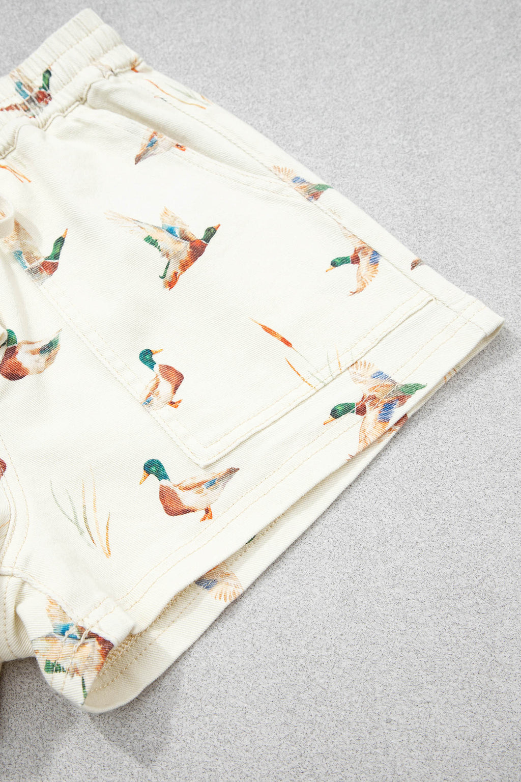Beige Mallard Print Drawstring Denim Shorts UK 4-16