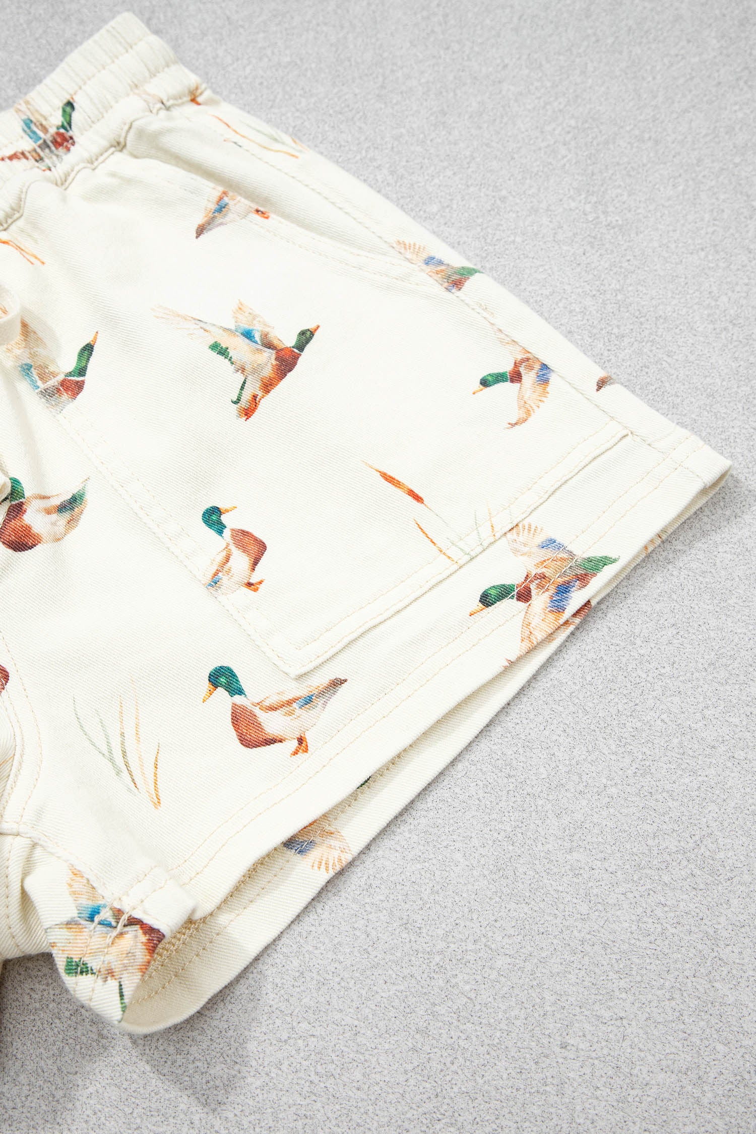 Beige Mallard Print Drawstring Denim Shorts UK 4-16
