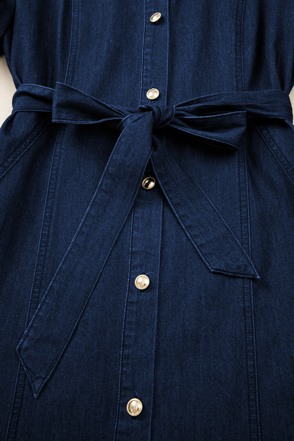 Women's Blue Button-Down Collared Bubble Sleeve Long Denim Dress at LivelyLooks