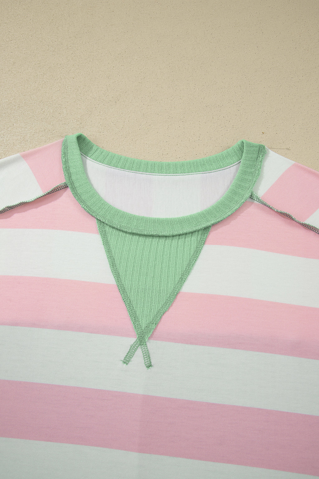 Stripe Colourblock Ribbed Patchwork Exposed Seam Oversized Tee | Pink & Green