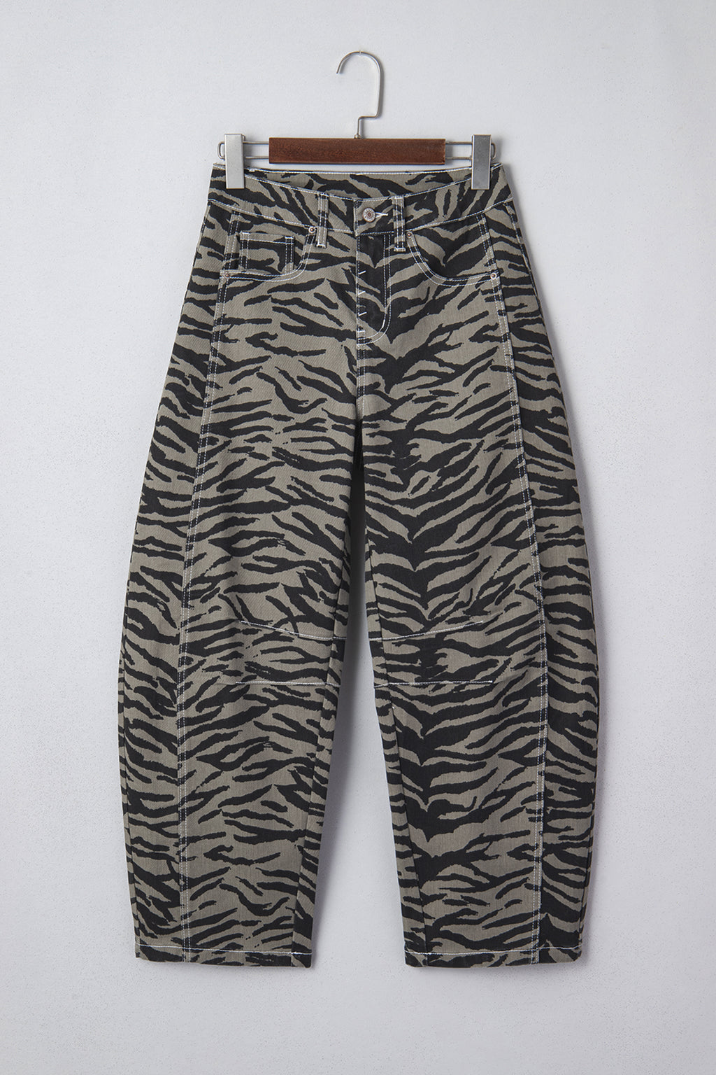 Shop Grey Zebra Print Barrel Leg Jeans Mid-Rise Wide Leg UK 4-16 at LivelyLooks
