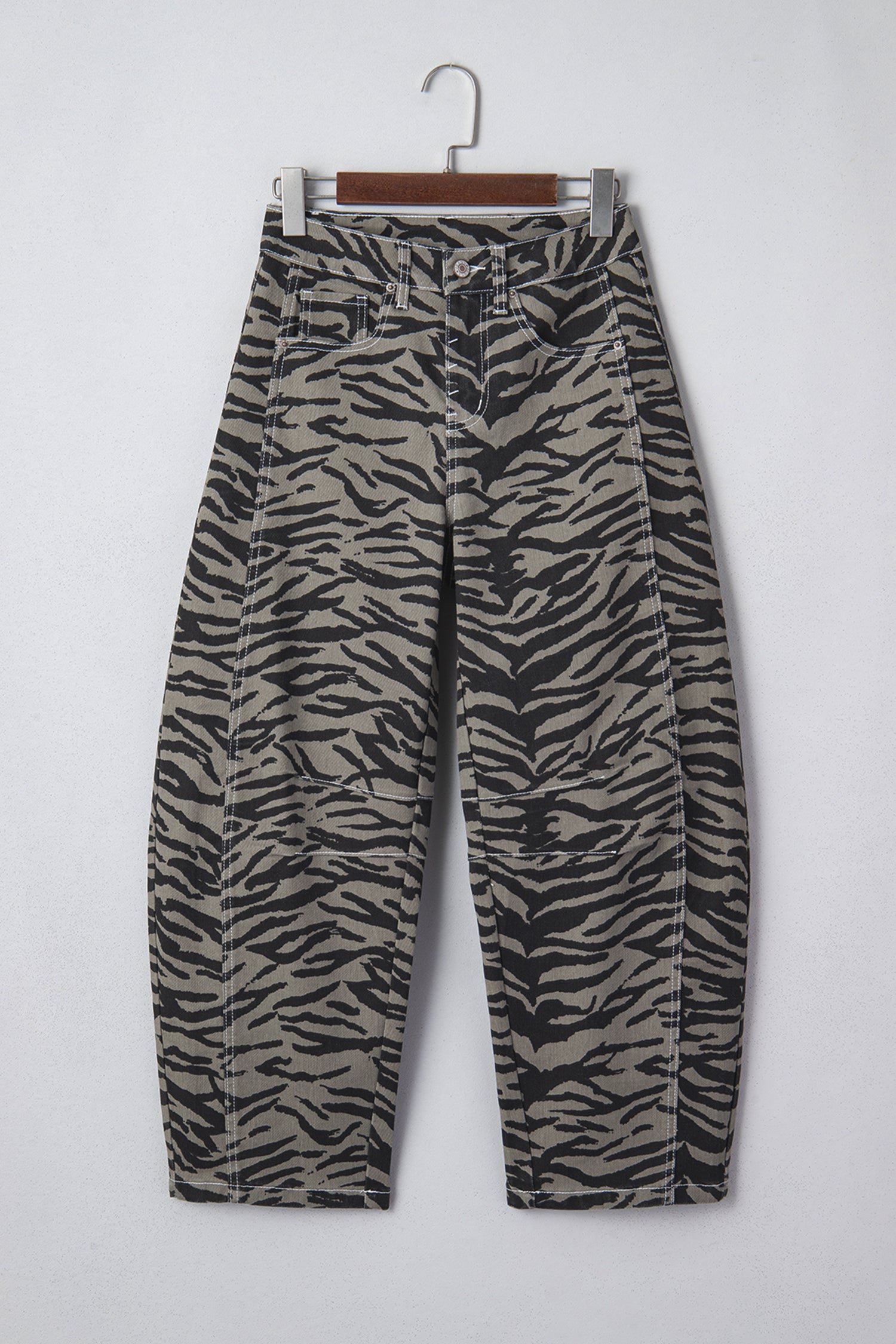 Shop Grey Zebra Print Barrel Leg Jeans Mid-Rise Wide Leg UK 4-16 at LivelyLooks