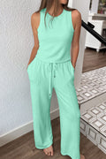 Moonlight Jade Sleeveless Top & Drawstring Wide Leg Trousers Set | Sizes 8-22