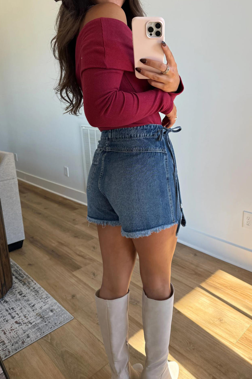 Shop Ashleigh Blue Wrapped Tied Waist Denim Skort at LivelyLooks