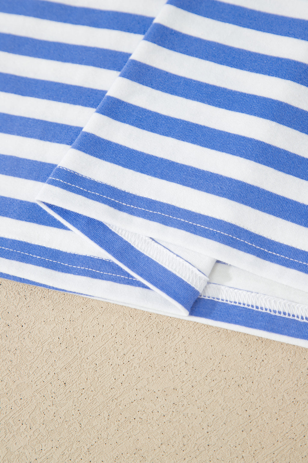 Sky Blue Stripe Contrast Trim Crew Neck Tee & Knot Shorts Co-ord Set