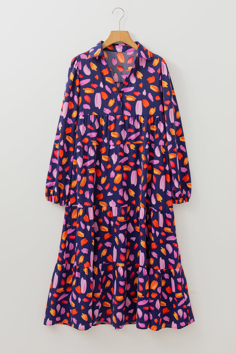 LivelyLooks Floral Collared Tiered Flowy Maxi Dress Purple Blue S-2XL women's fashion