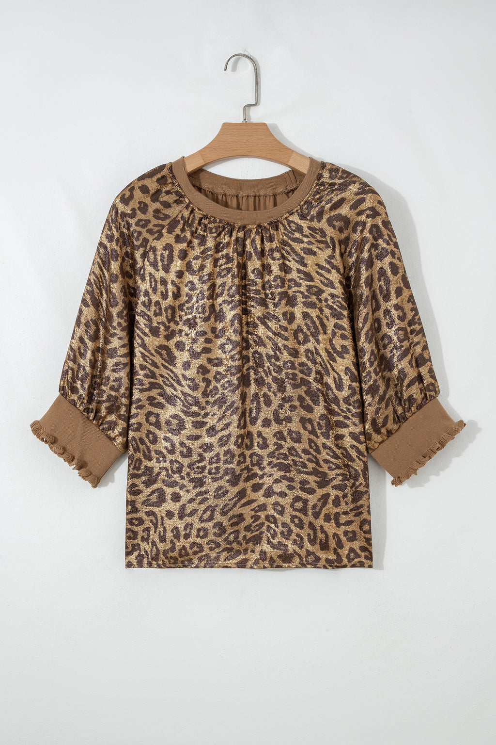 Gold Half Sleeve Metallic Leopard Print Blouse | UK 12–20