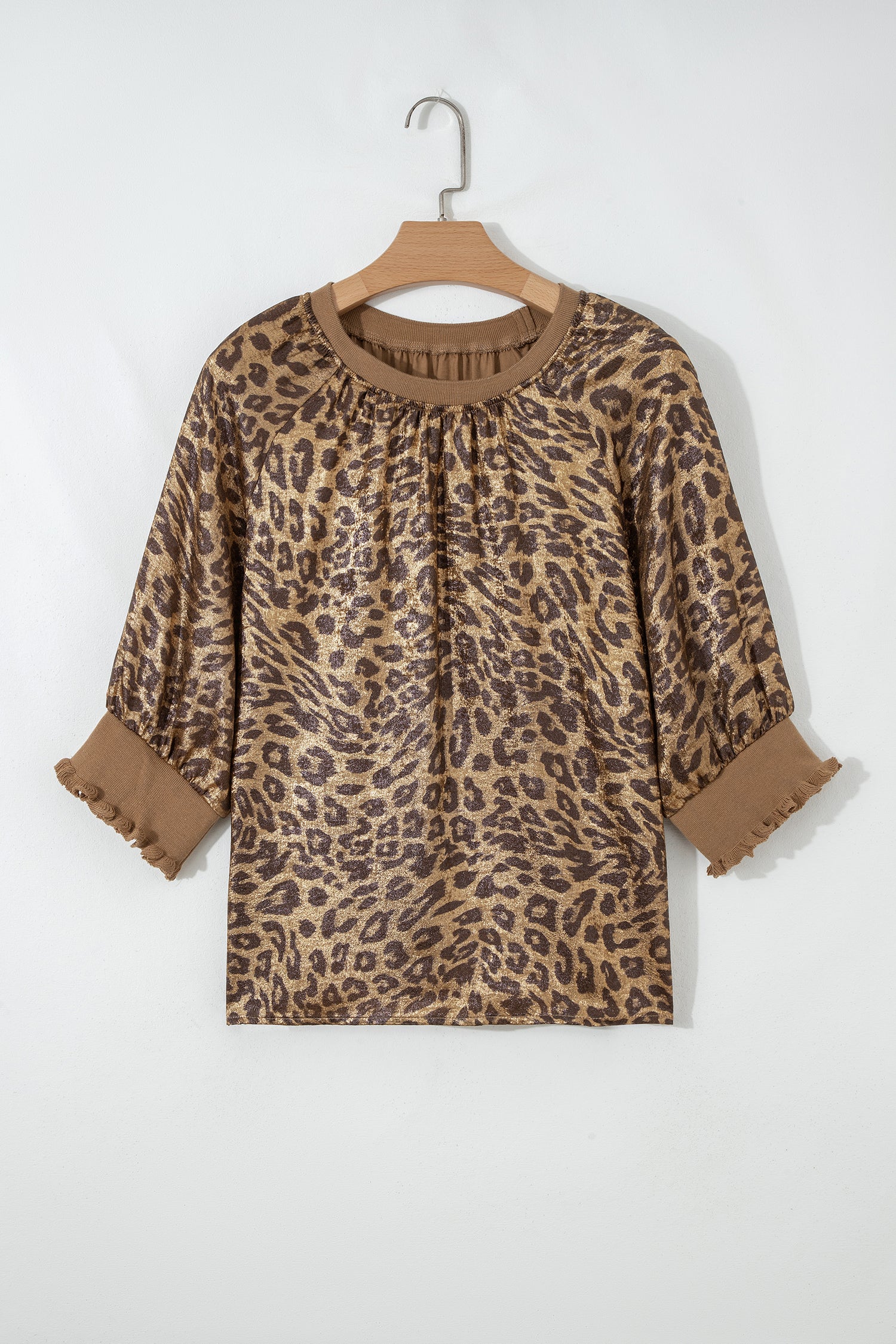 Gold Half Sleeve Metallic Leopard Print Blouse | UK 12–20