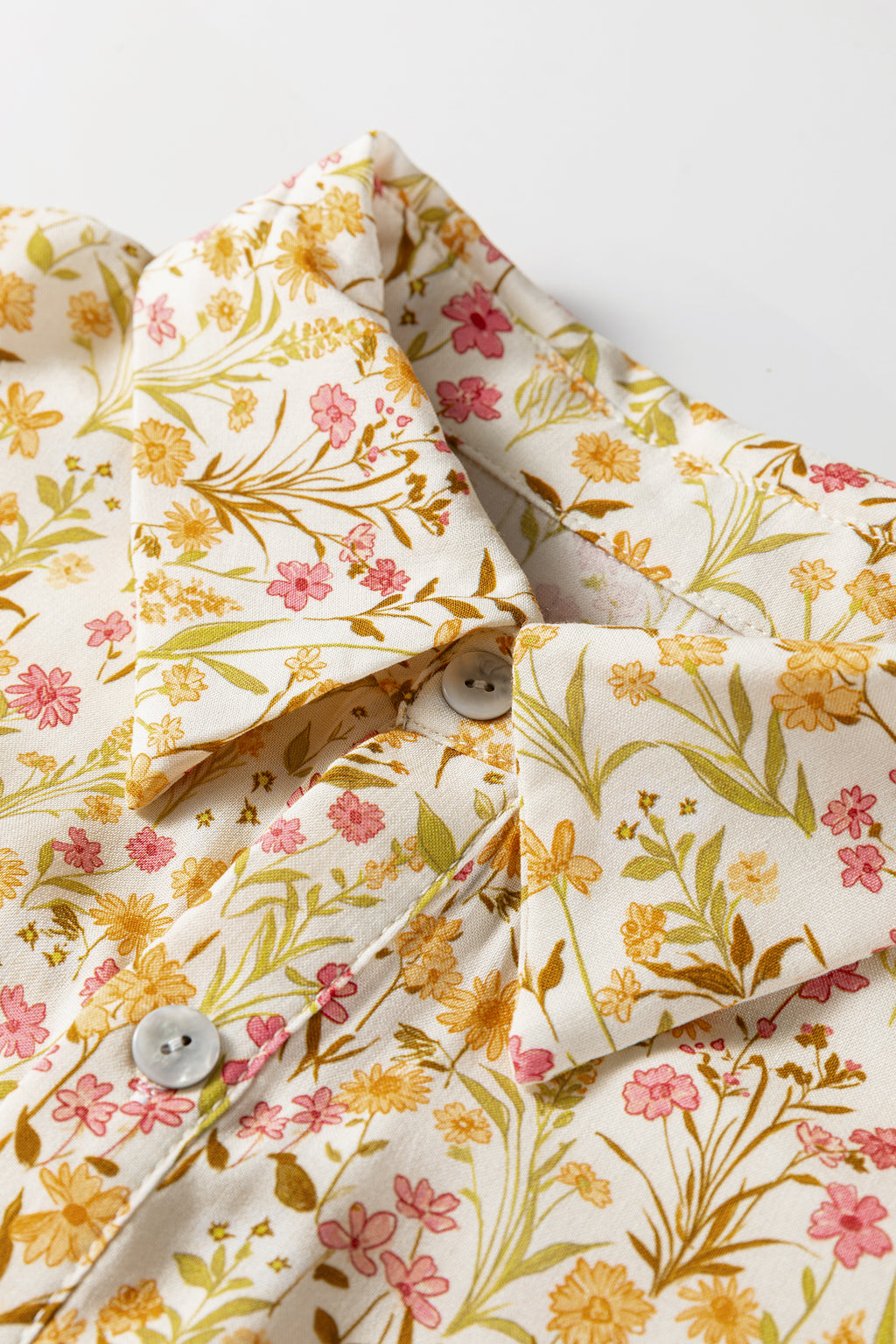 Yellow Floral Print Smocked Cuff Long Sleeve Loose Shirt Mini Dress | UK 8-22
