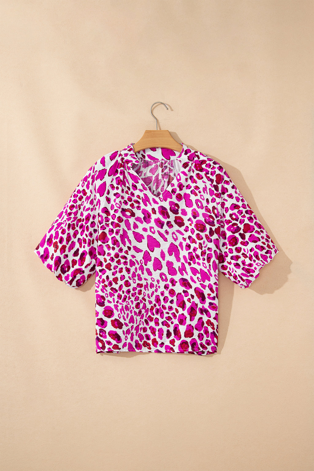 Pink Leopard Print V-Neck Bubble Sleeve Blouse | Sizes 8-22 | Lively Looks