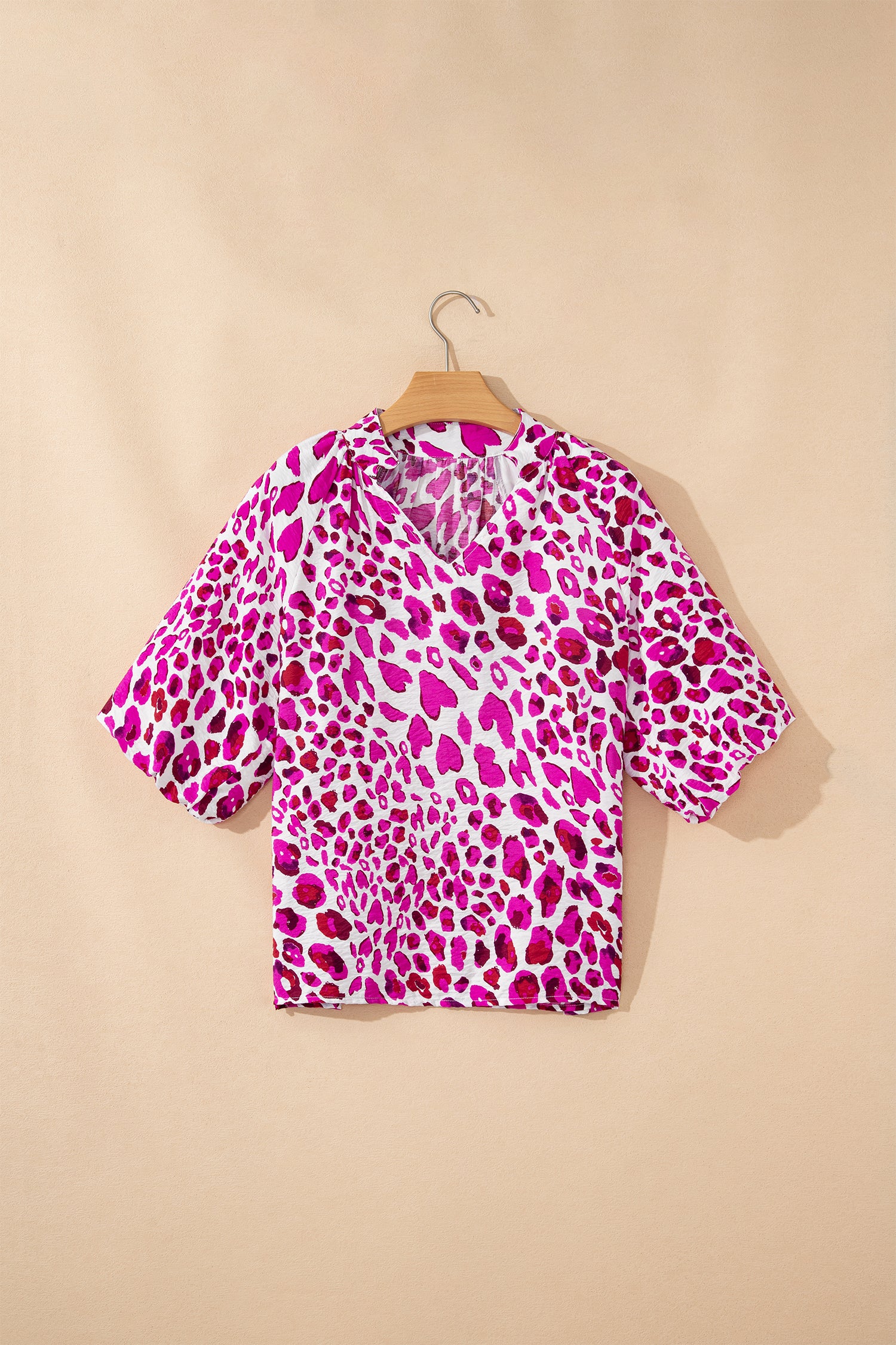 Pink Leopard Print V-Neck Bubble Sleeve Blouse | Sizes 8-22 | Lively Looks