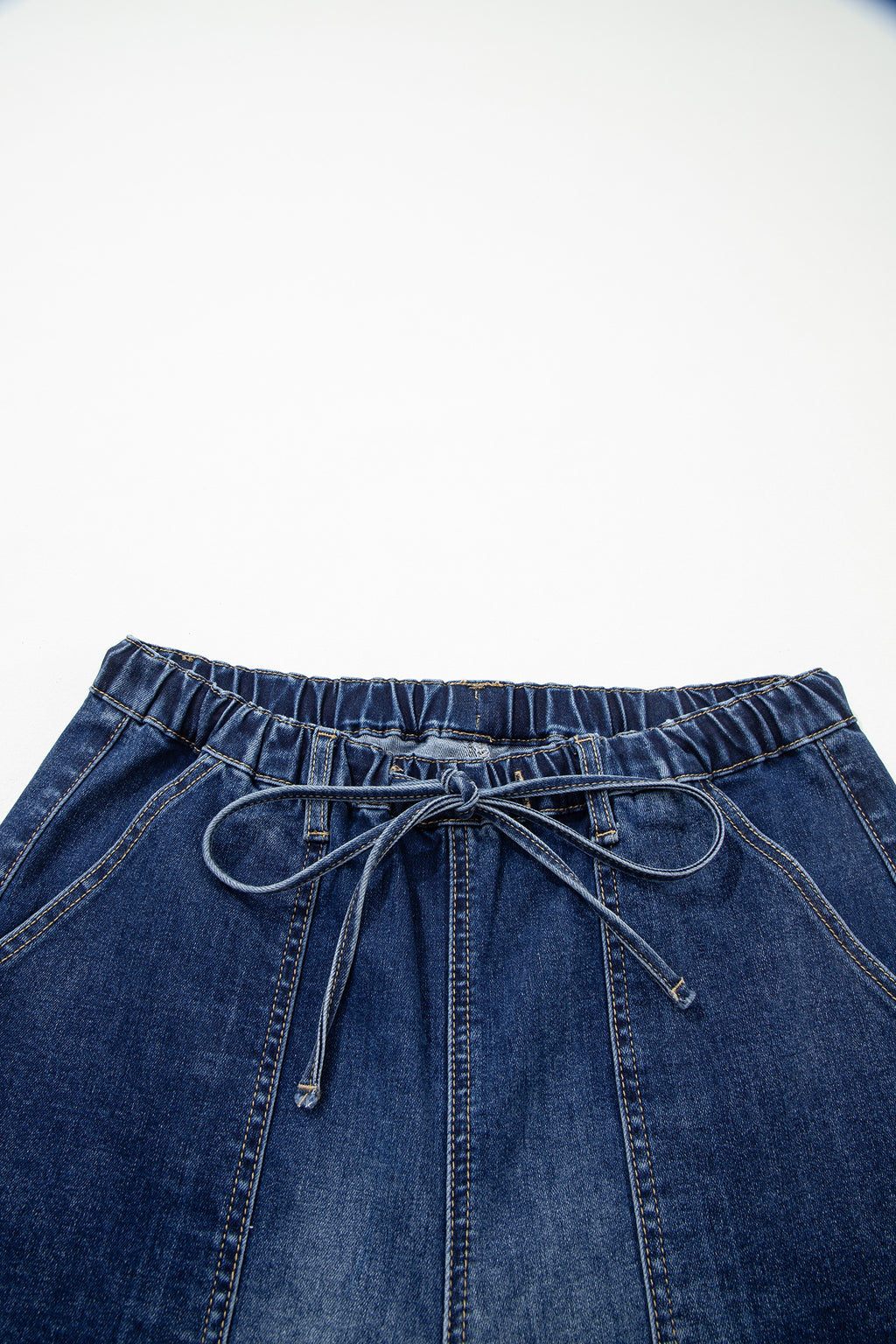 Shop Drawstring Seam Detail Raw Hem Wide Leg Denim Jeans UK 8-22 at LivelyLooks