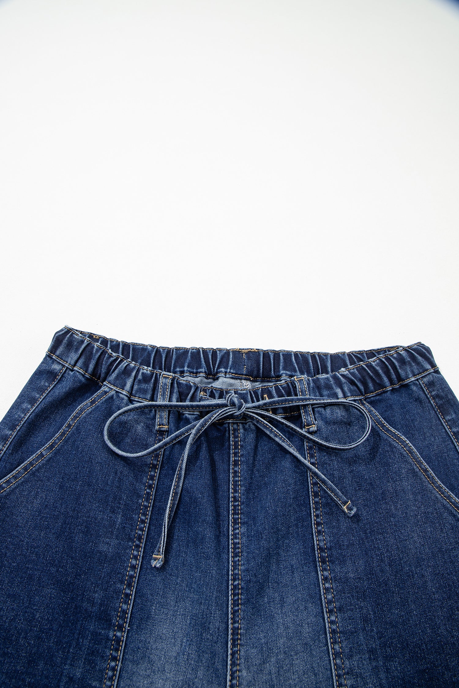 Shop Drawstring Seam Detail Raw Hem Wide Leg Denim Jeans UK 8-22 at LivelyLooks