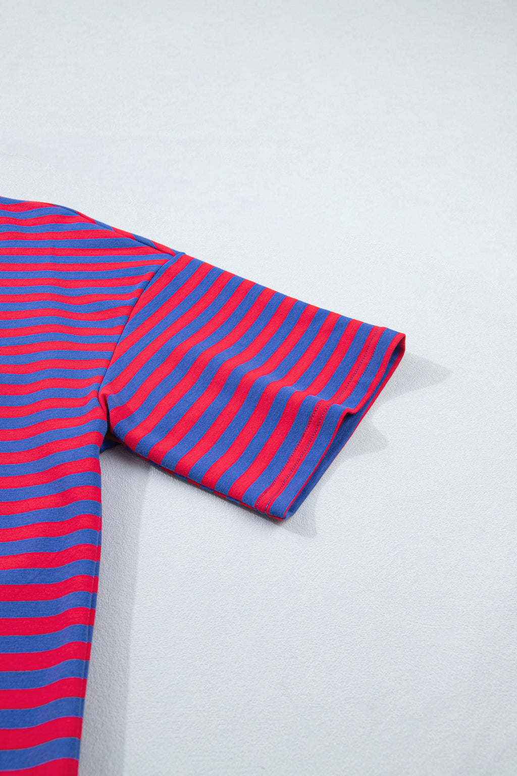 Striped Ribbed Cotton Short Set with Chest Patch Detail | Blue & Navy Stripe