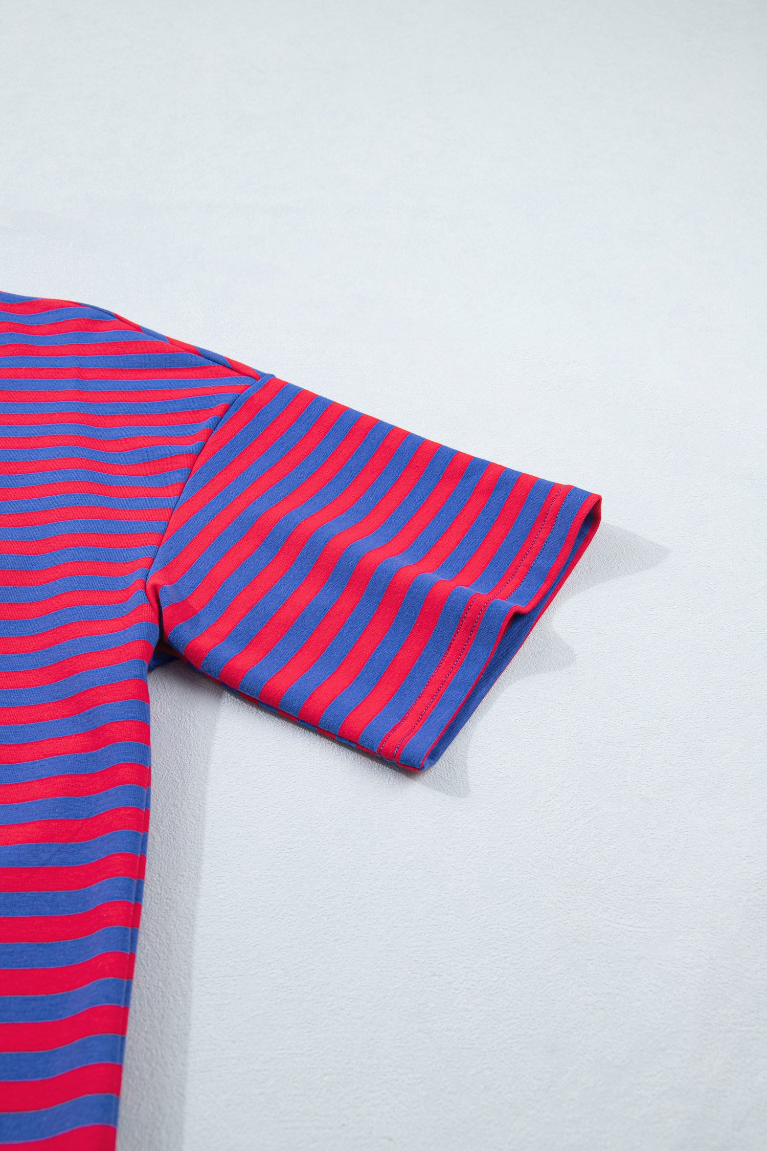 Striped Ribbed Cotton Short Set with Chest Patch Detail | Blue & Navy Stripe
