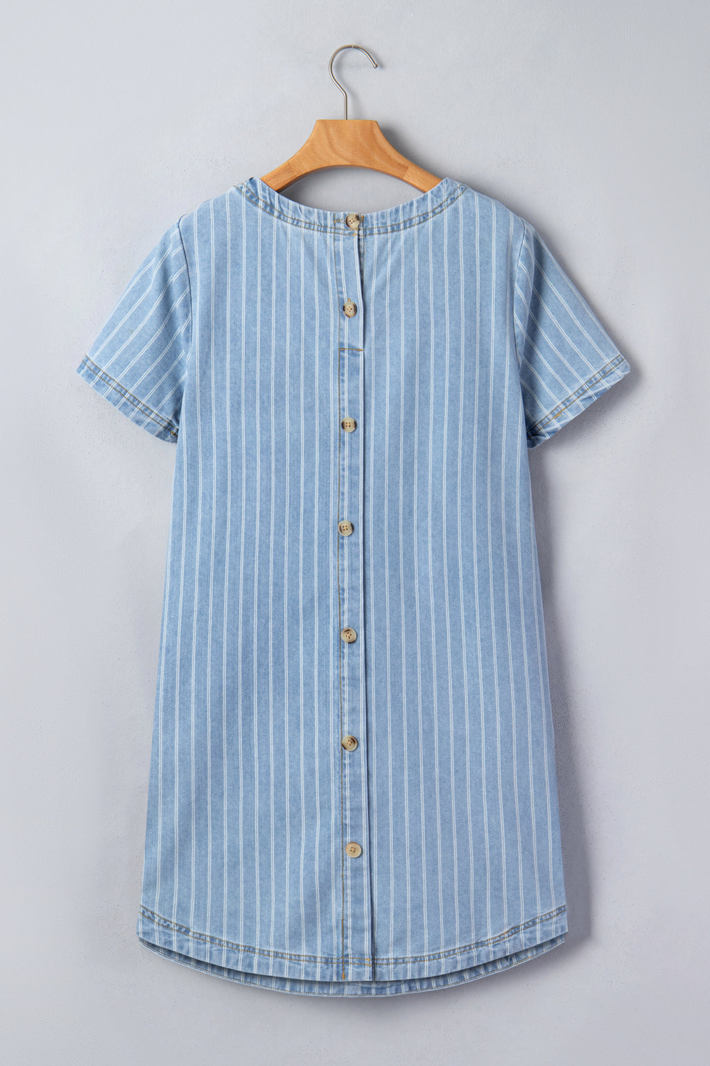 Sky Blue Stripe Buttoned Back T-Shirt Denim Mini Dress S-XL