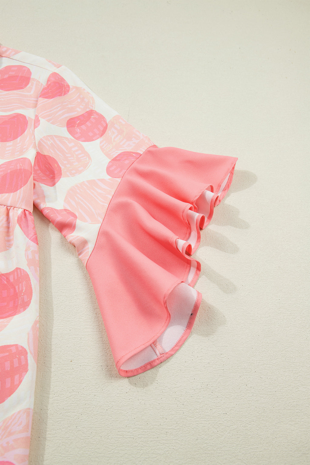 Shop Pink Polka Dot Babydoll Shirt Ruffle Trim Short Sleeve S-XL at LivelyLooks