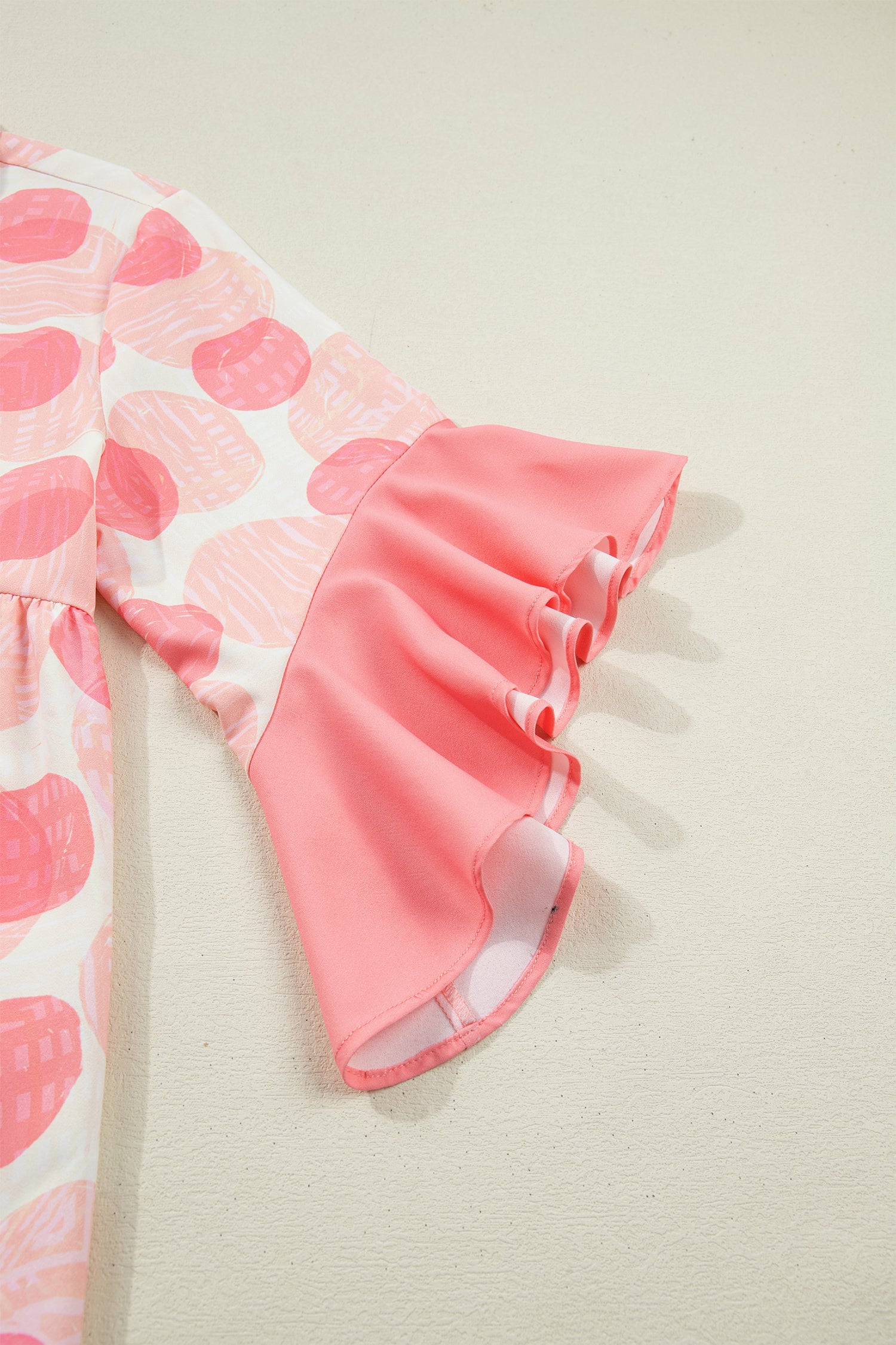 Shop Pink Polka Dot Babydoll Shirt Ruffle Trim Short Sleeve S-XL at LivelyLooks
